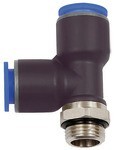 Push-in T-fitting, L-shaped connection AG 3/8", SD6, swivelling, O-ring Blue series, KU- nickel-plated brass