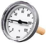 Thermometer Bimetall, Heiztechnik 0-60°C, AG 1/2", D 80 mm, Schaft 40 mm AN hinten, max 6 bar, Kl 2,0, Kunststoff