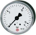 Standard-Manometer AG 1/4", 0-10 bar, D 50 mm Stahlgehäuse, Anschluss hinten