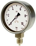 Manometer AG 1/4", D63 mm, -1-0 bar für Vakuum CrNi Stahl, Anschluss unten