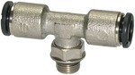 Indrukbare T-fitting AG 3/8" cil., 2x SD12, O-ring klik-klok, messing vernikkeld, draaibaar