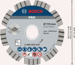 Diamond cutting disc 115x22.23x2.2x12 mm Bosch 2.608.602.651 Best for Concrete