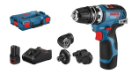 GSR 12V-35 FC cordless drill driver 2x3.0 Ah+FlexiClick attachments,charger Bosch 0.601.9H3.000 in L-Boxx